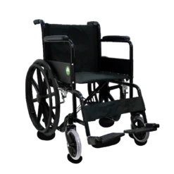 Silla de Ruedas 18" Negra con Descansapiés Fijo y Marco de Acero
