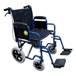Silla de Traslado 18" Económica Azul con Descansapiés Abatible