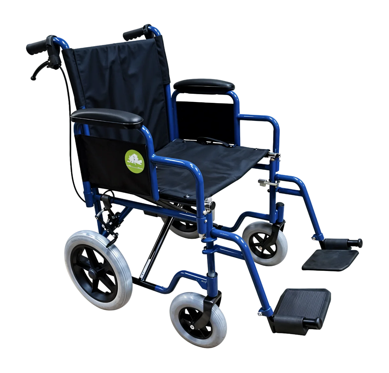 Silla de Traslado 18" Económica Azul con Descansapiés Abatible