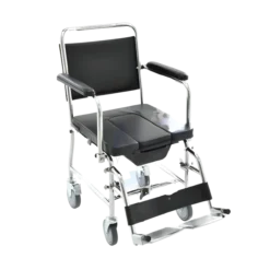Silla Cómodo con Ruedas Vinil Negro Cromada con Descansa Pies Abatible