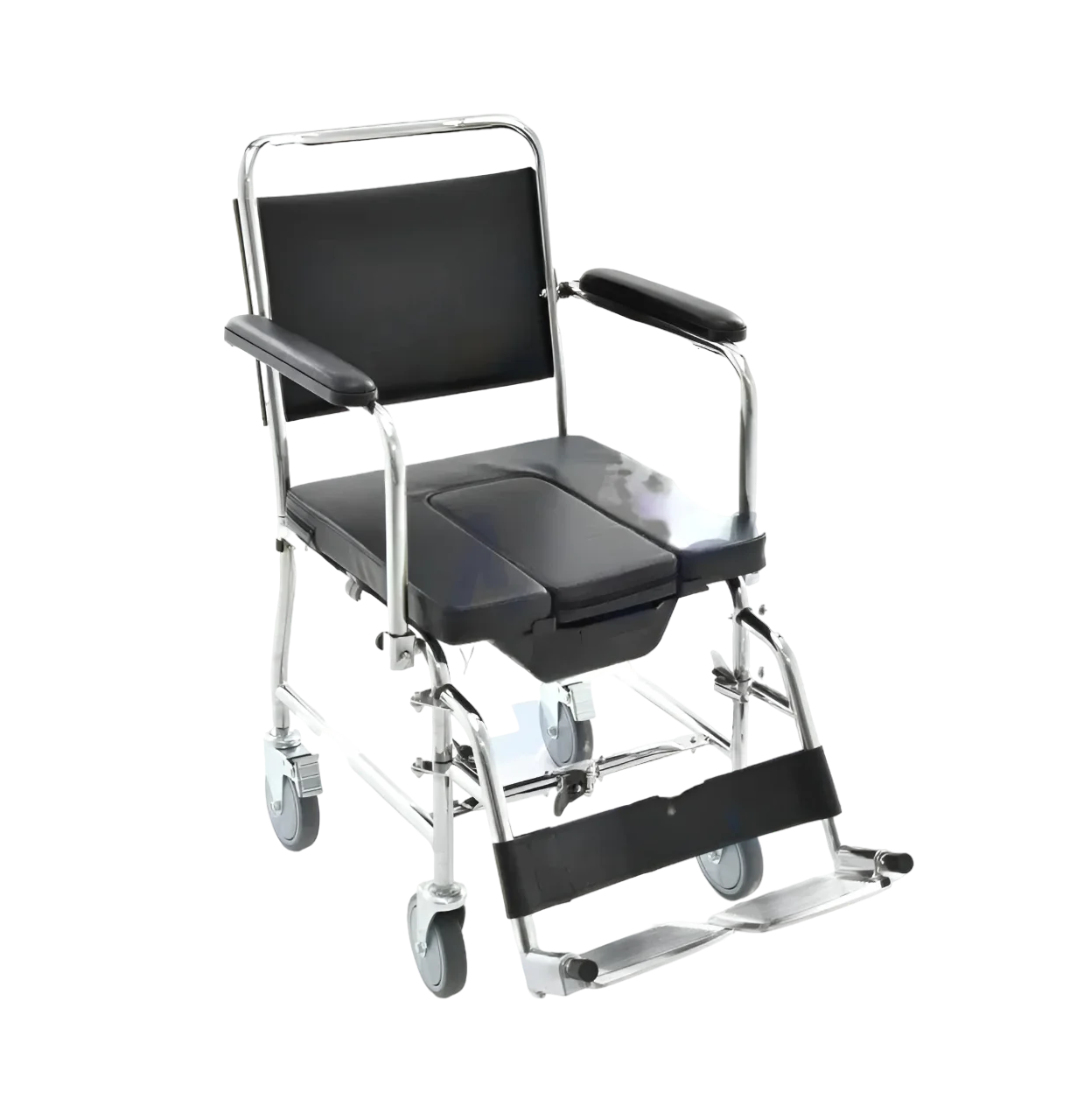 Silla Cómodo con Ruedas Vinil Negro Cromada con Descansa Pies Abatible