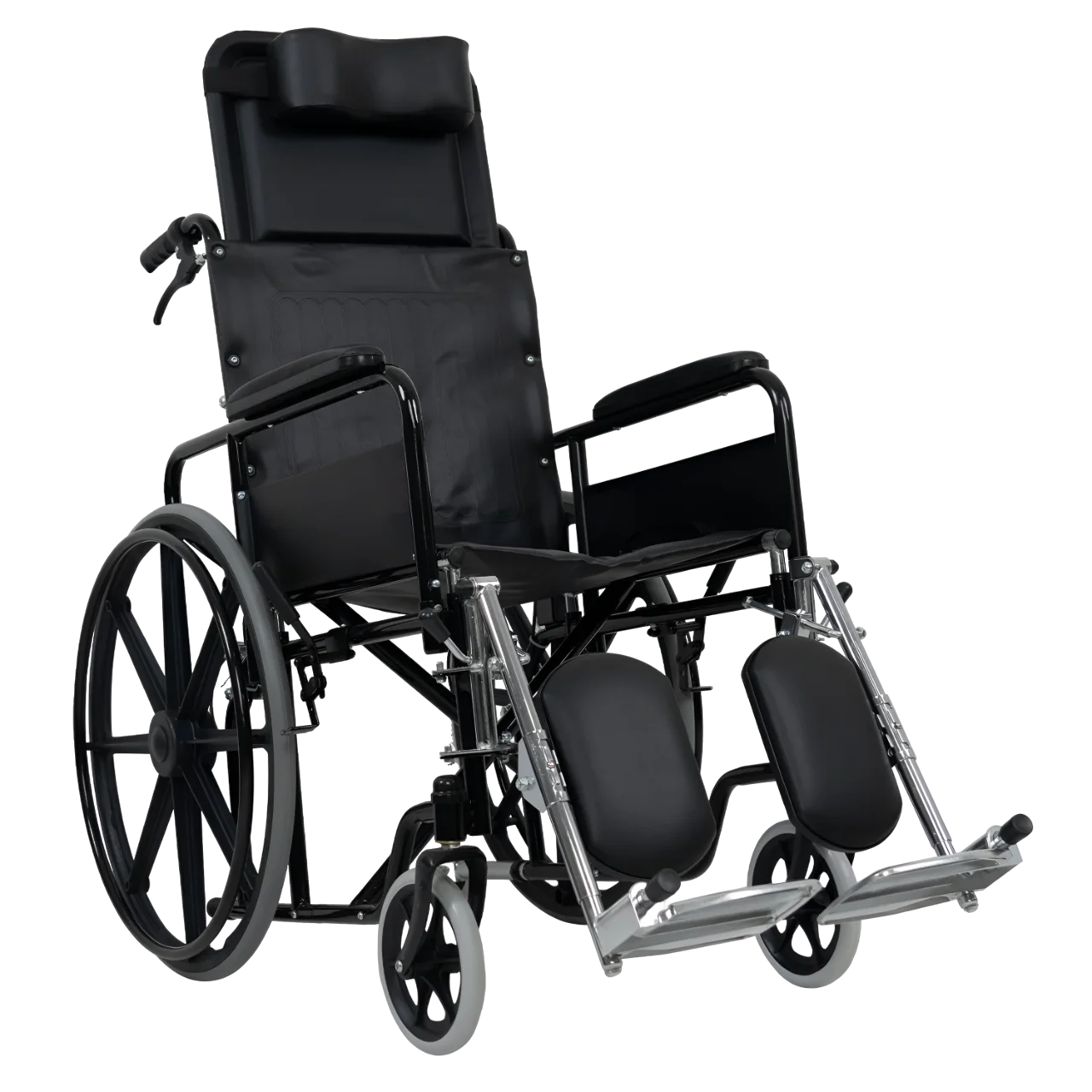Silla de Ruedas 25" Reclinado Negra con Reposapiés Abatible