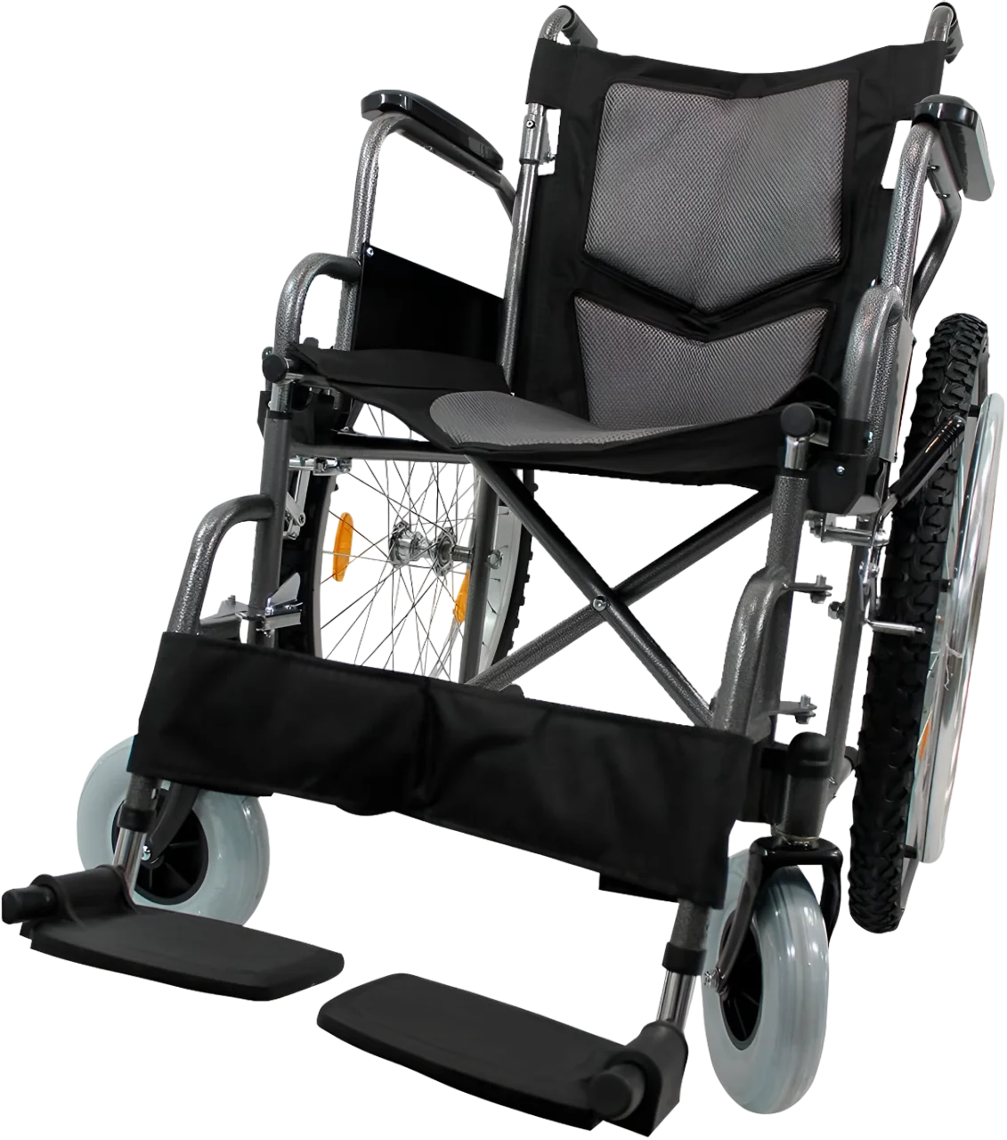 Silla de Ruedas Todo Terreno 18" Negra con Descansapies Abatibles y Bomba - Handy