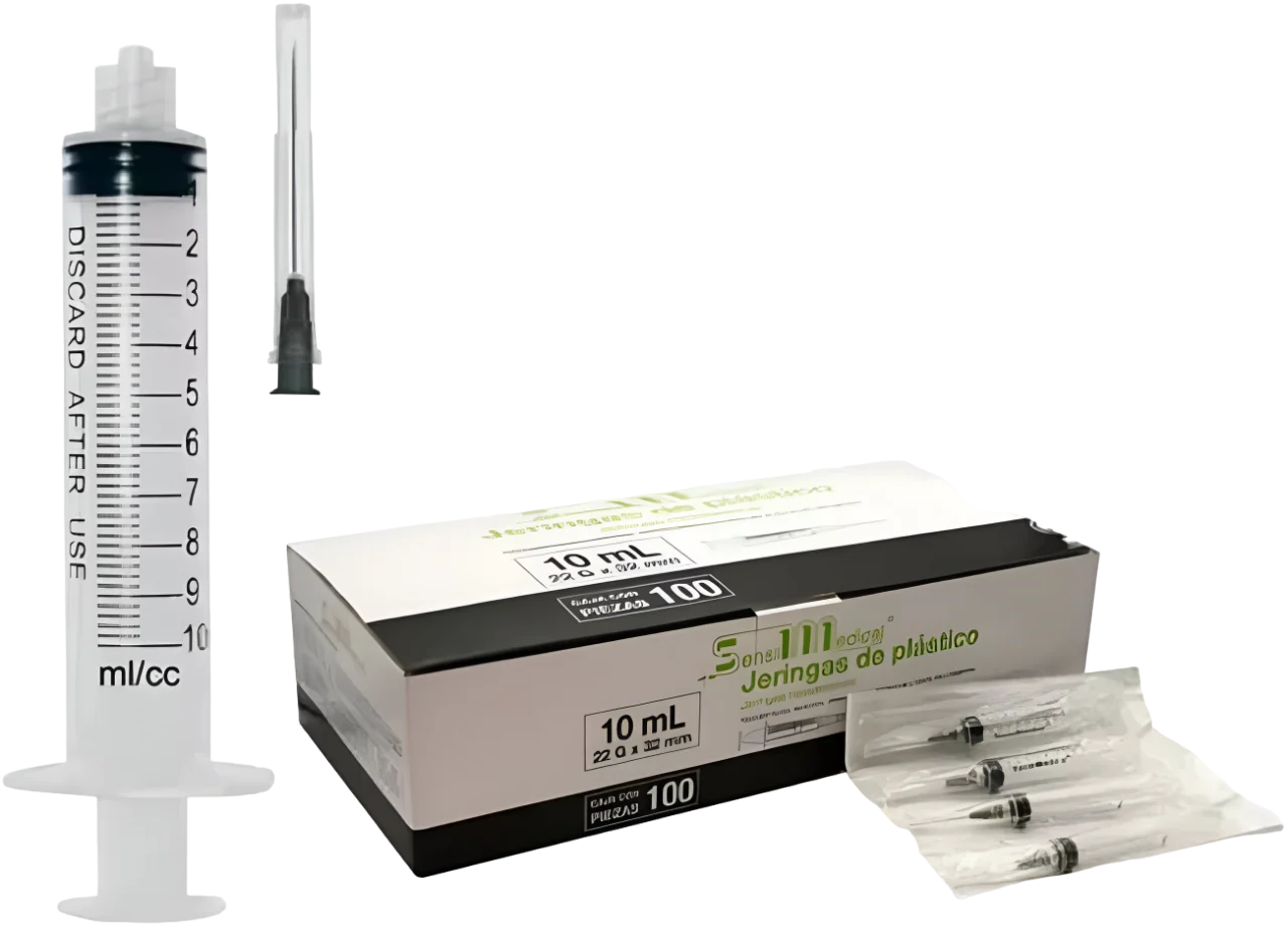 Jeringa 10 ml con Aguja 22x32 Negro 100 pza Medneu