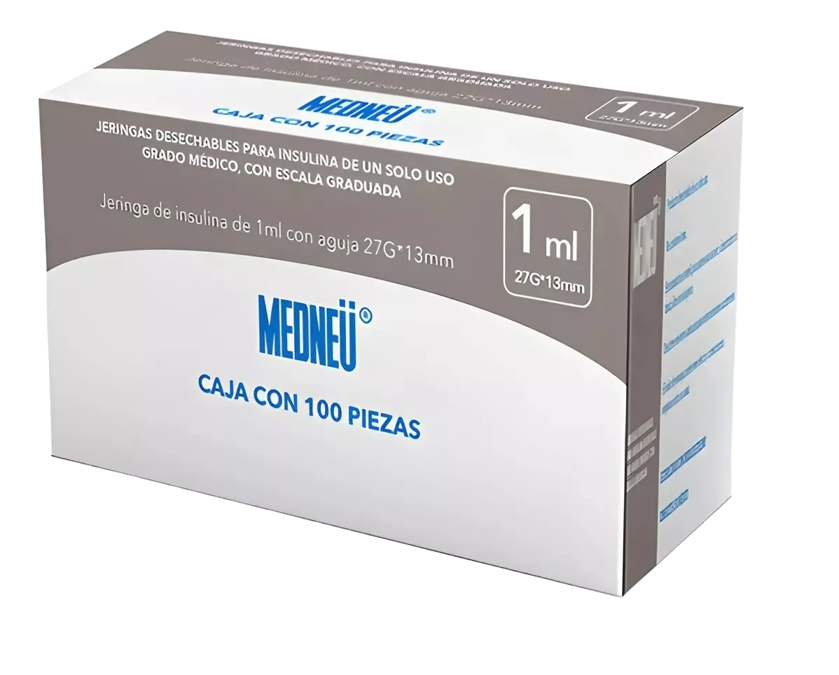 Jeringa de Insulina 1 ml con Aguja 27x13 - Medneu