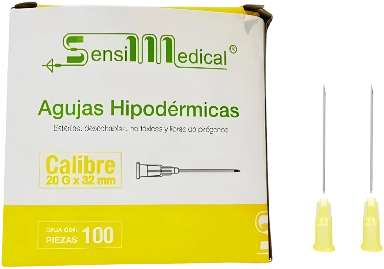 Aguja Hipodérmica Amarilla Desechable 20Gx38mm - Sensi Medical