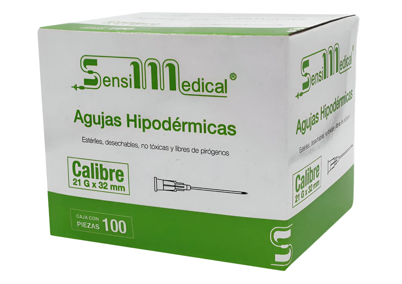 Aguja Hipodérmica Verde Desechable 21Gx32mm - Sensi Medical